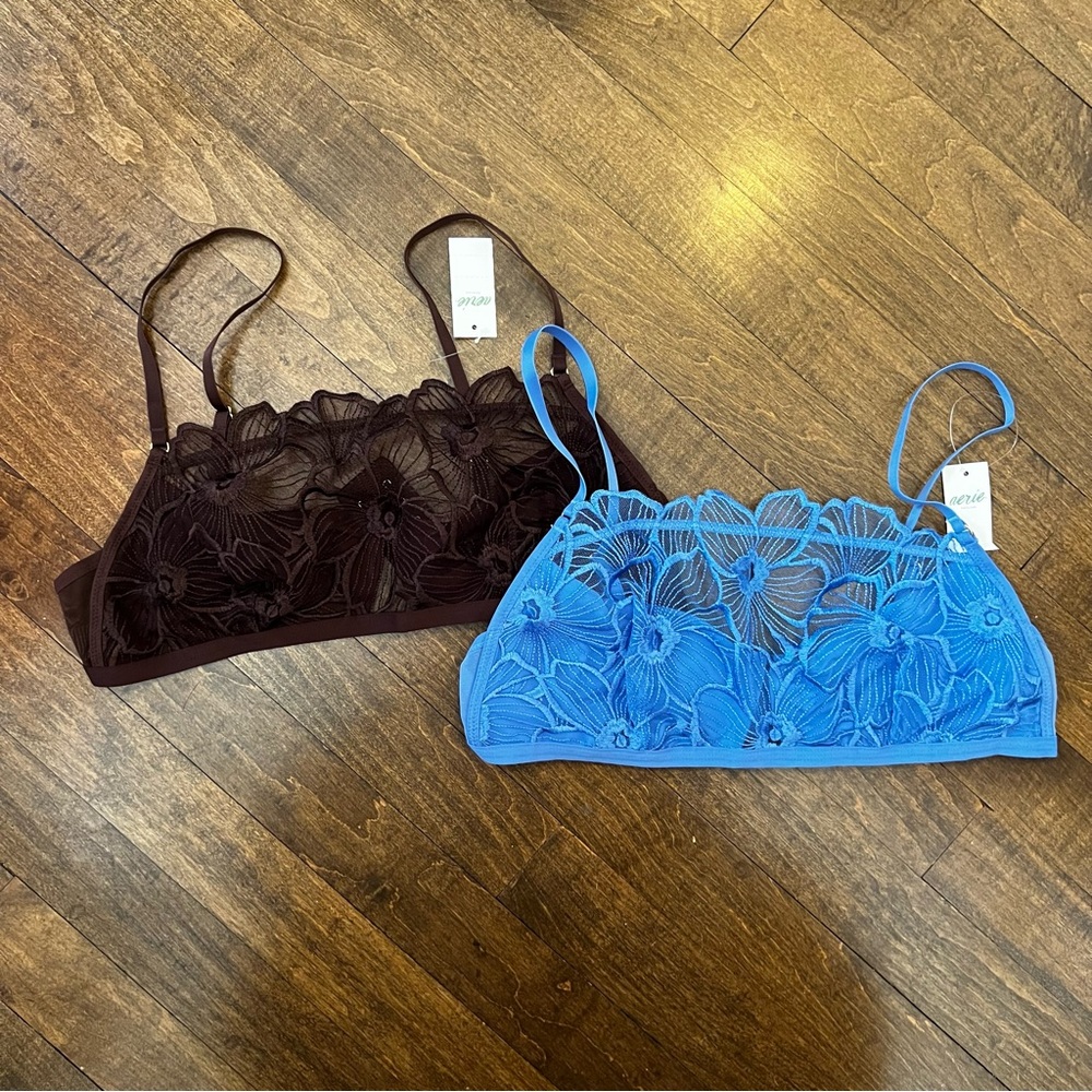 Brand New (2) Aerie Floral Lace Bralettes - Blue and Brown
